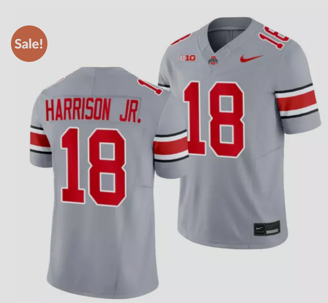 Men 2023 NCAA New Ohio State Buckeyes 18 Marvin Harrison Jr Gray Jersey